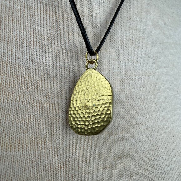 Gold Tone Labradorite Pendant on Black Cord 22" - Picture 3 of 5